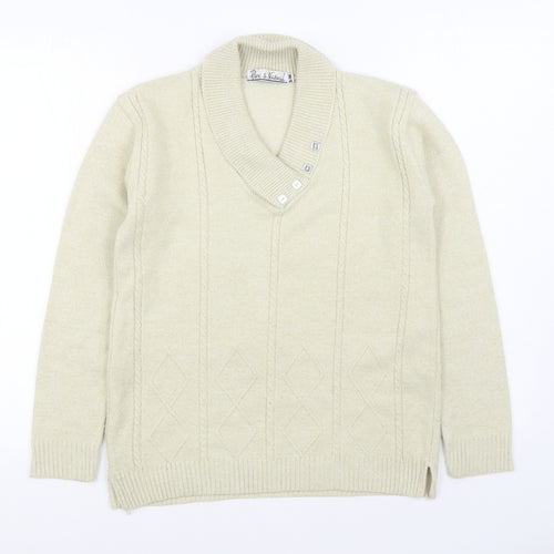 Pure & Natural Womens Beige V-Neck Acrylic Pullover Jumper Size S