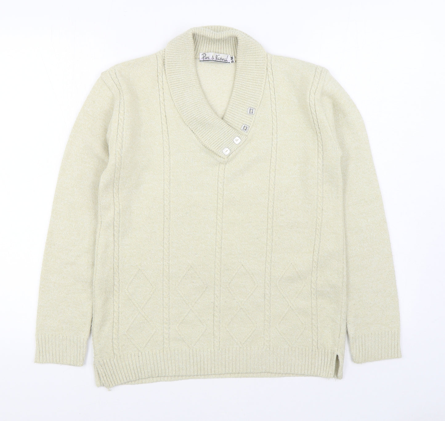 Pure & Natural Womens Beige V-Neck Acrylic Pullover Jumper Size S