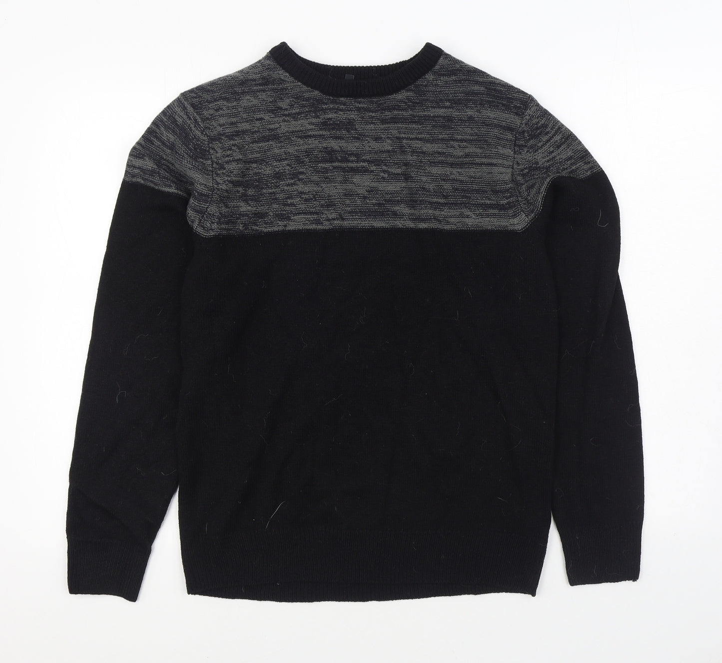 Pep&Co Mens Black Round Neck Acrylic Pullover Jumper Size M