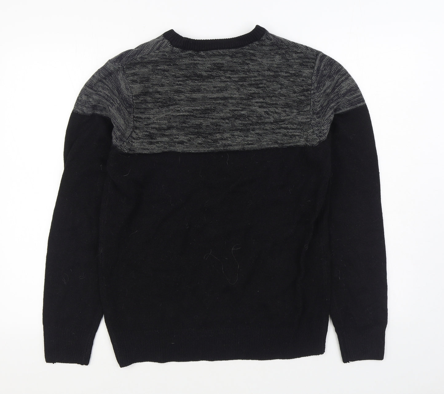 Pep&Co Mens Black Round Neck Acrylic Pullover Jumper Size M