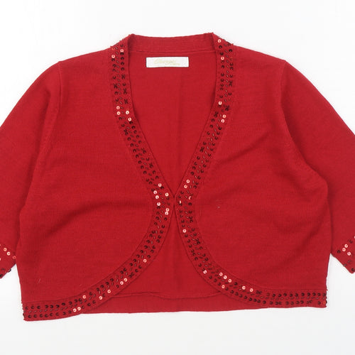 Changes By Together Womens Red V-Neck Acrylic Cardigan Jumper Size 12