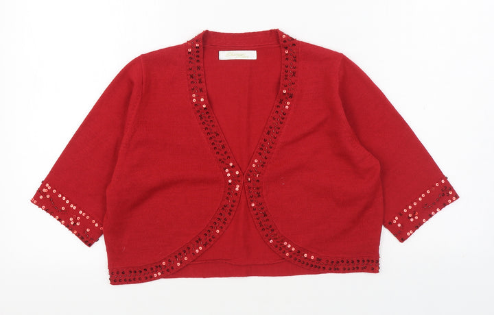 Changes By Together Womens Red V-Neck Acrylic Cardigan Jumper Size 12