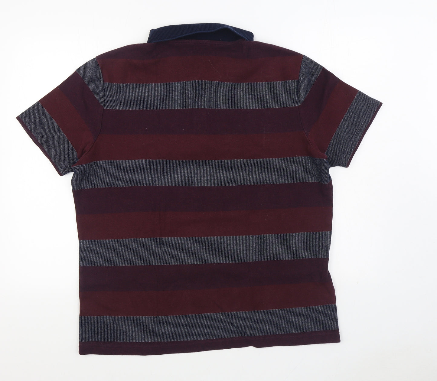 Marks and Spencer Mens Red Striped 100% Cotton Polo Size XL Collared Pullover