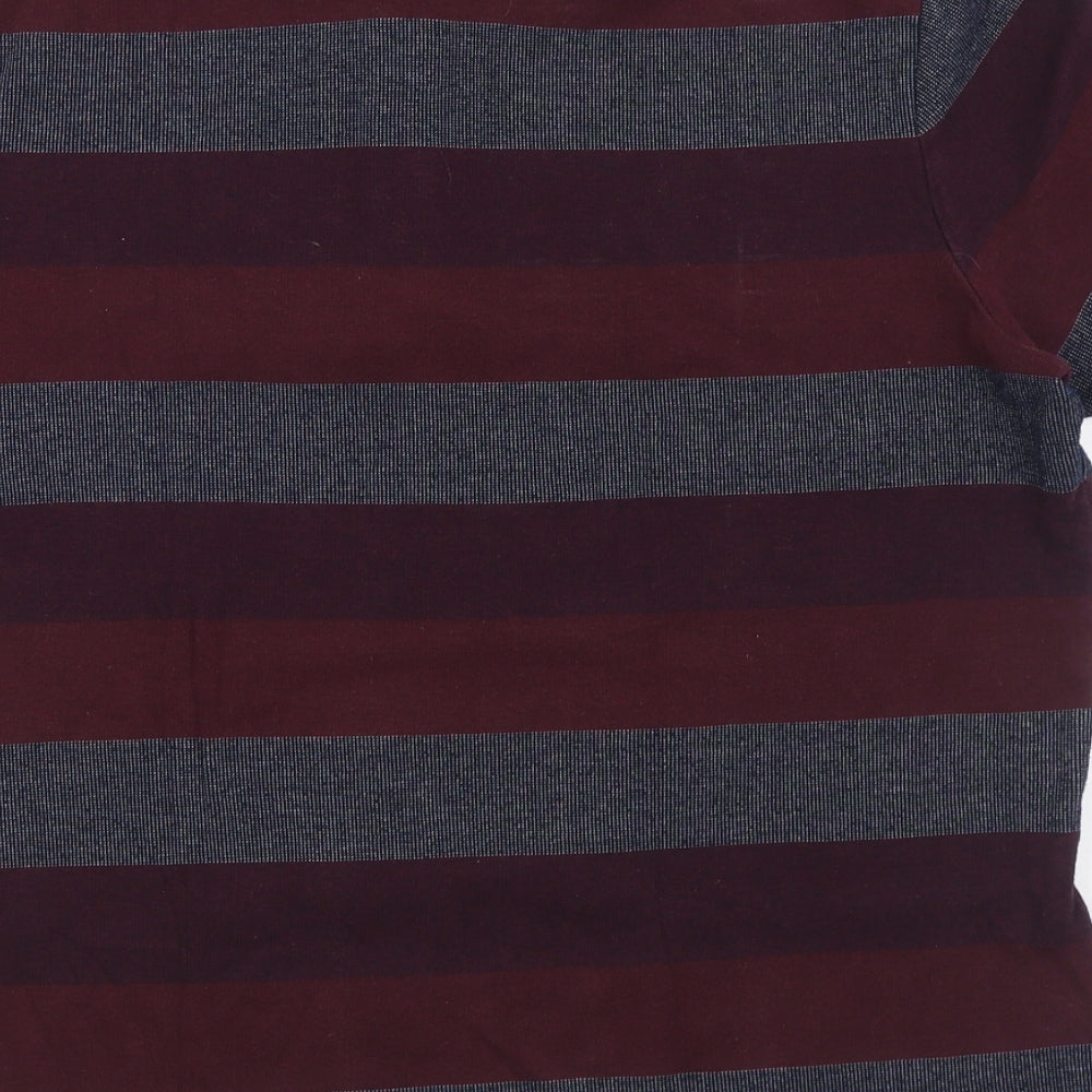 Marks and Spencer Mens Red Striped 100% Cotton Polo Size XL Collared Pullover