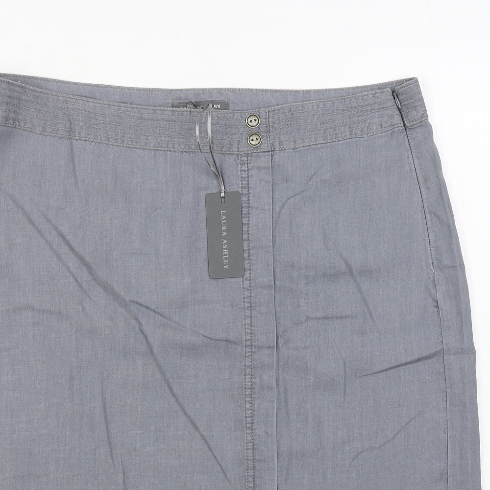 Laura Ashley Womens Grey Cotton Straight & Pencil Skirt Size 18 Zip