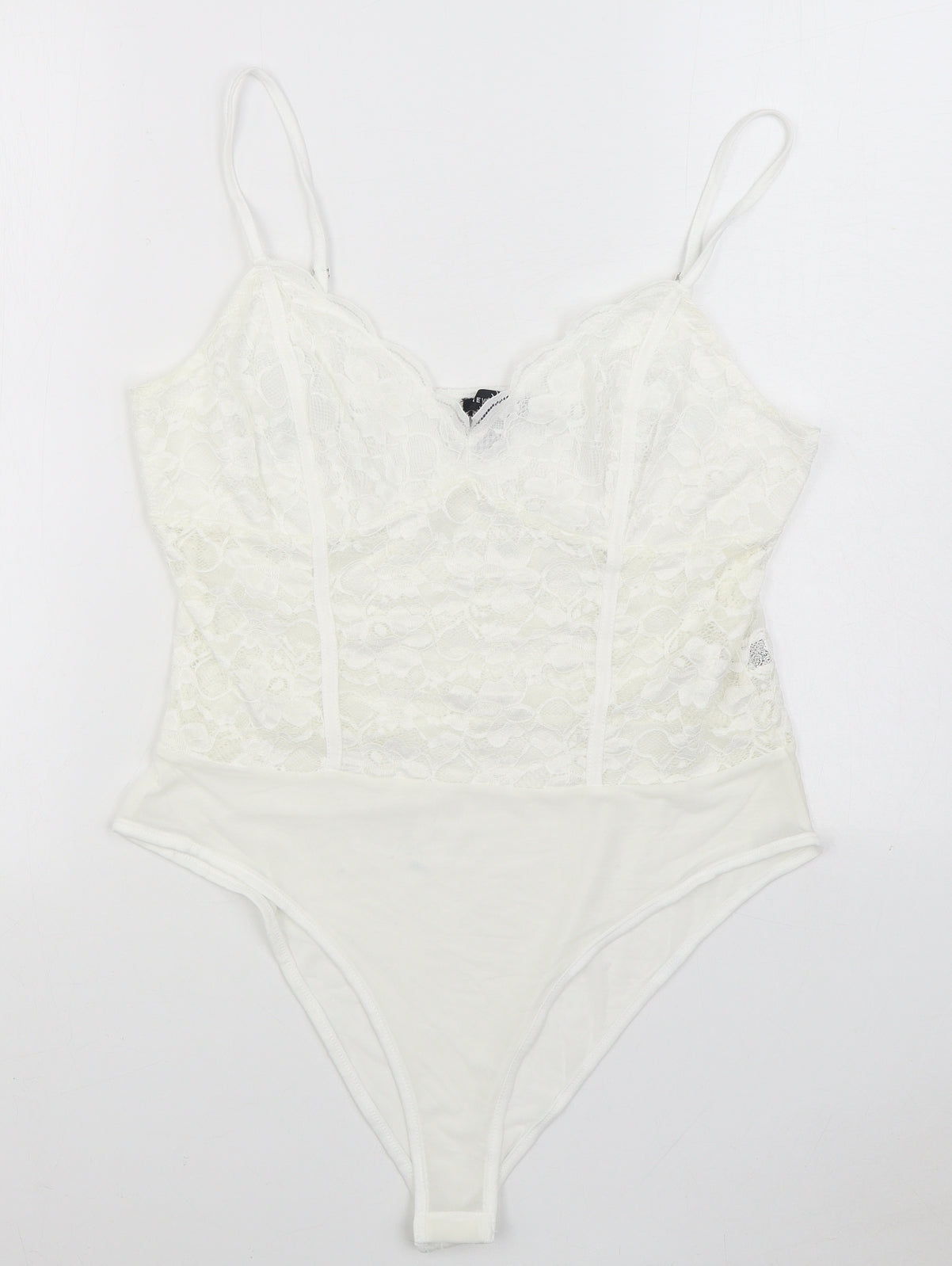New Look Womens White Nylon Bodysuit One-Piece Size 18 Button