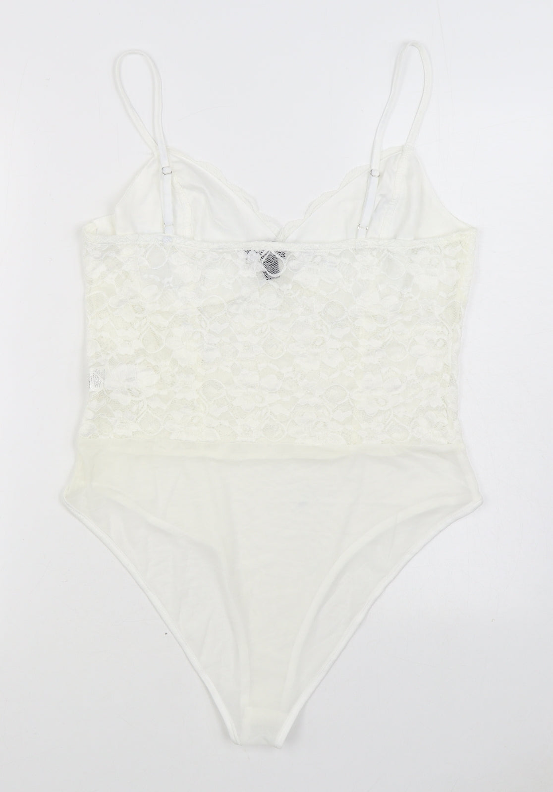 New Look Womens White Nylon Bodysuit One-Piece Size 18 Button