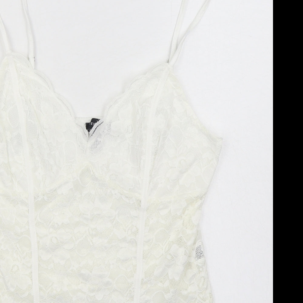 New Look Womens White Nylon Bodysuit One-Piece Size 18 Button