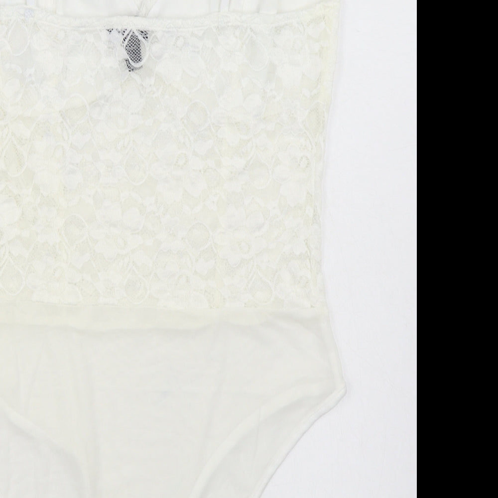 New Look Womens White Nylon Bodysuit One-Piece Size 18 Button