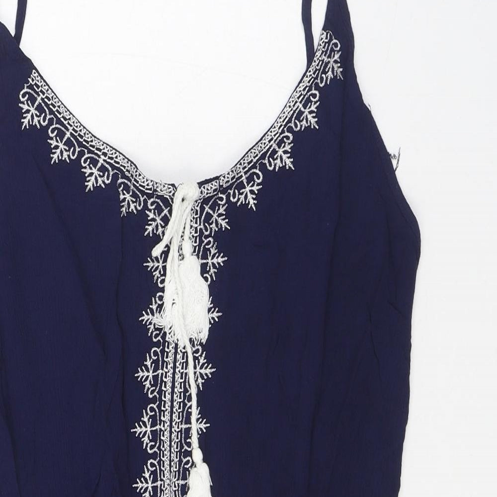 Brave Soul Womens Blue Viscose Playsuit One-Piece Size L Pullover
