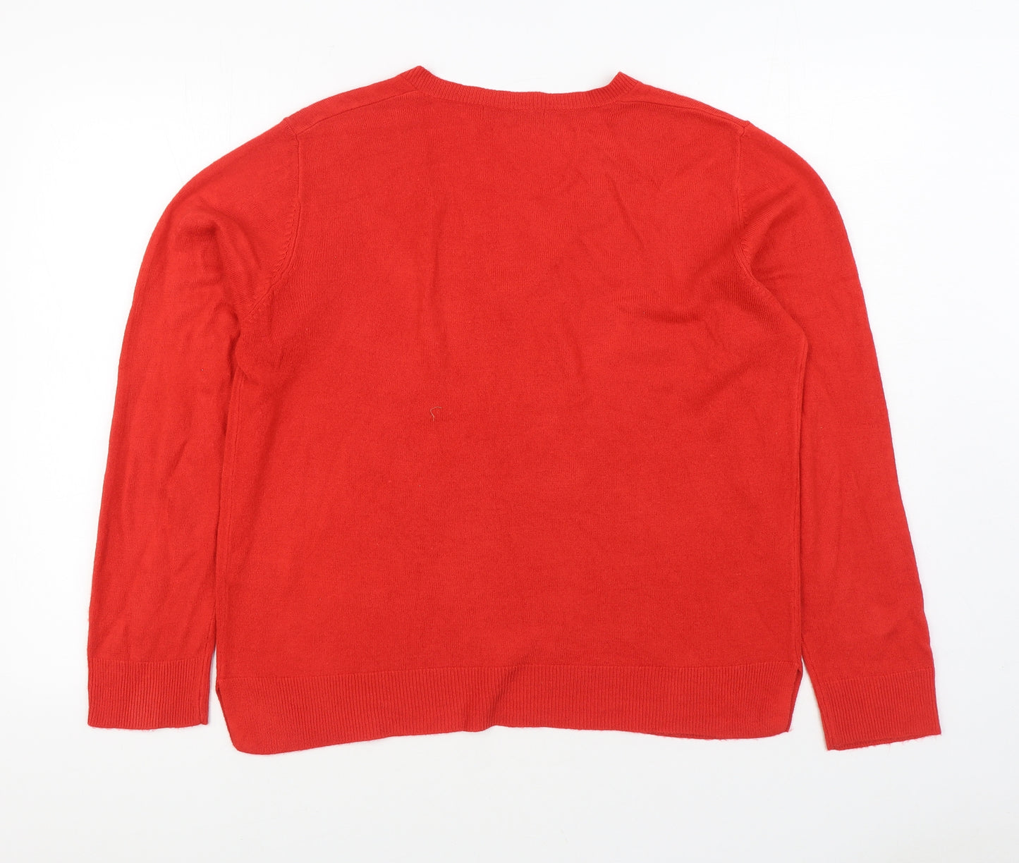 Marks and Spencer Womens Red V-Neck Acrylic Pullover Jumper Size 16
