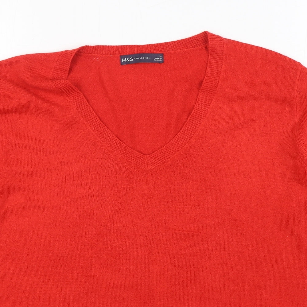 Marks and Spencer Womens Red V-Neck Acrylic Pullover Jumper Size 16