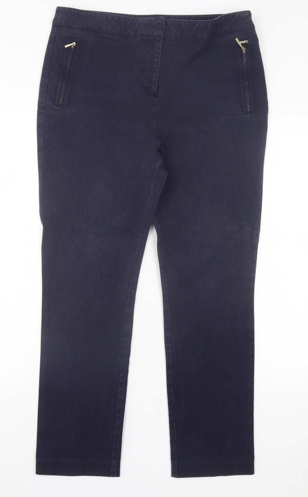 Marks and Spencer Womens Blue Cotton Straight Jeans Size 14 L28 in Regular Hook & Eye