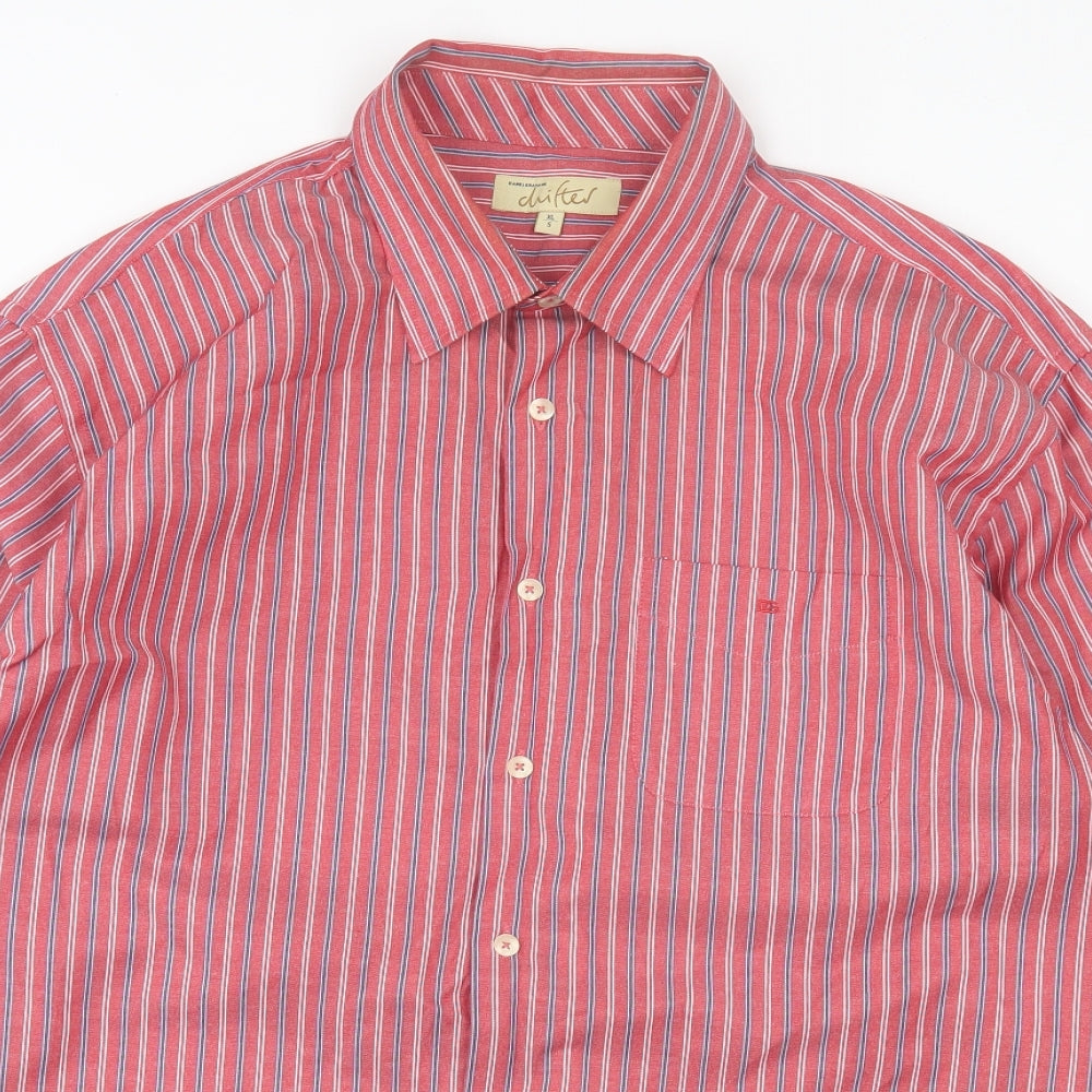 Daniel Grahame Mens Red Striped Cotton Button-Up Size XL Collared Button