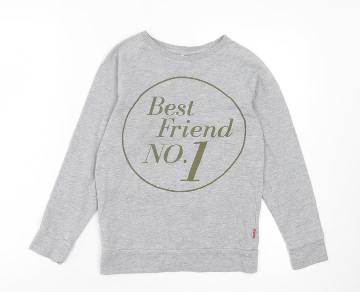 name it Boys Grey Cotton Basic Casual Size 9-10 Years Crew Neck Pullover - No.1 Bestfriend