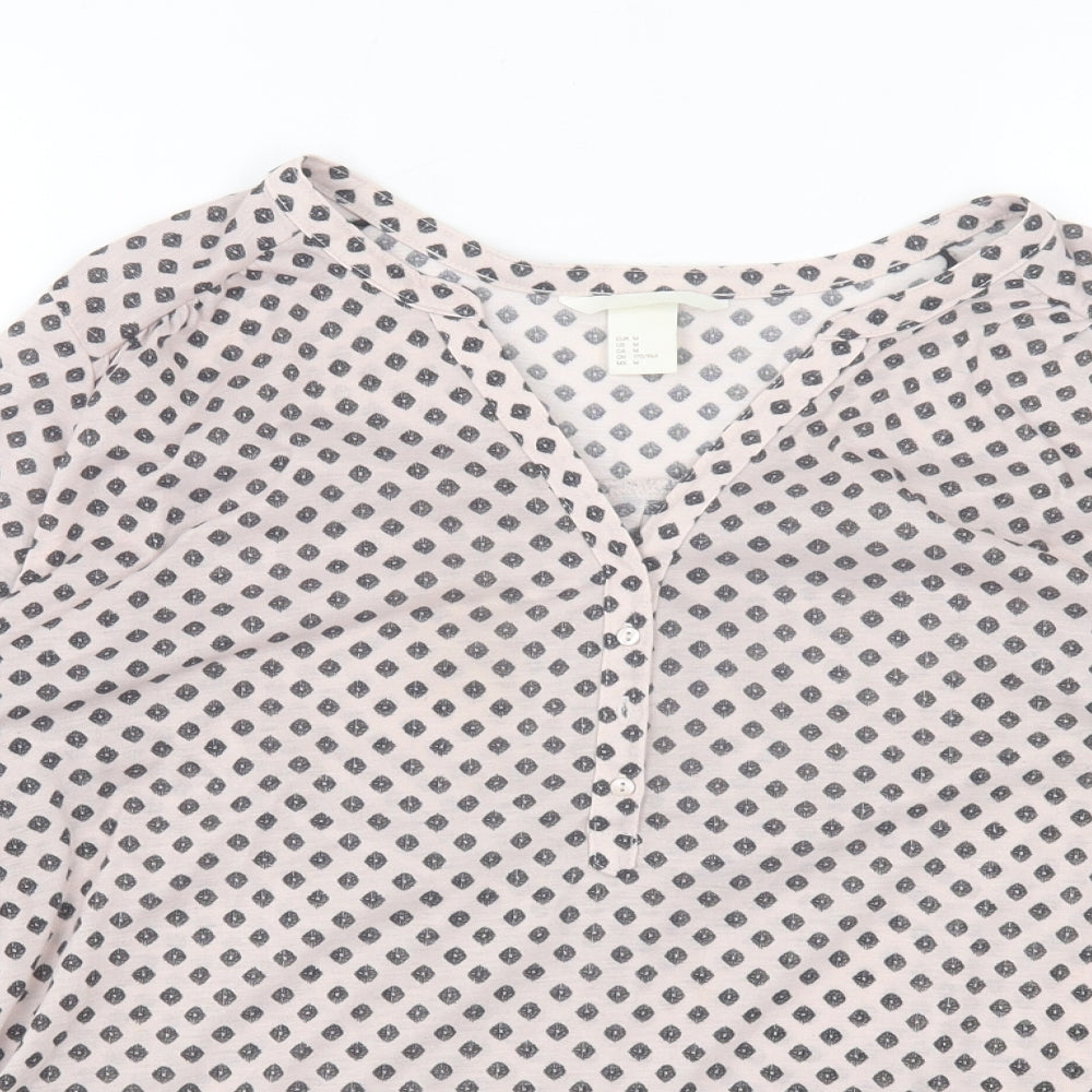 H&M Womens Pink Geometric Polyester Basic Blouse Size M V-Neck