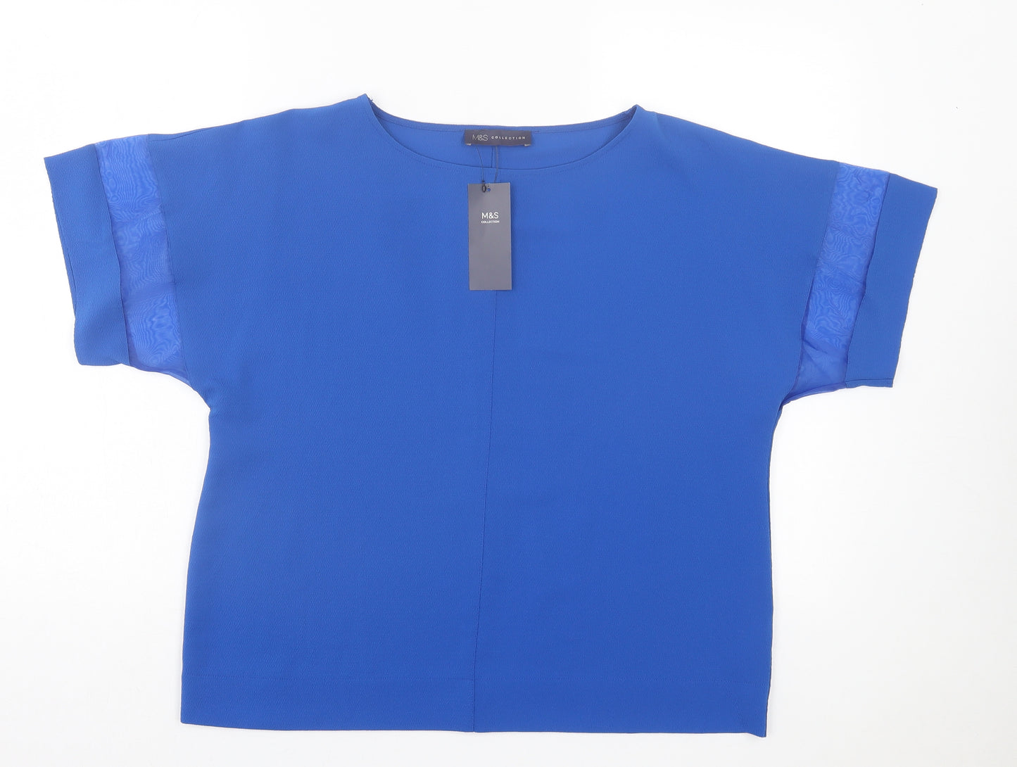Marks and Spencer Womens Blue Polyester Basic T-Shirt Size 14 Crew Neck