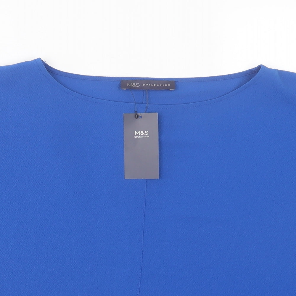 Marks and Spencer Womens Blue Polyester Basic T-Shirt Size 14 Crew Neck