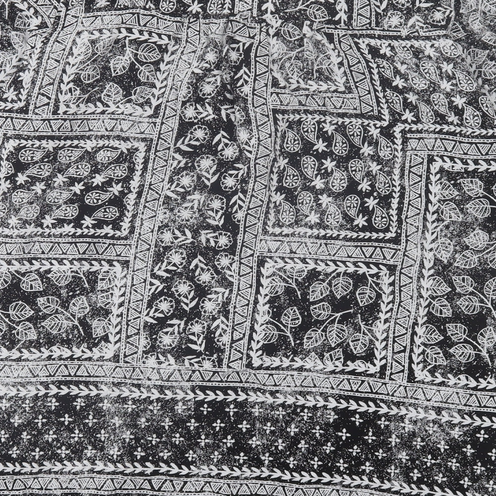 Yest Womens Black Geometric Polyester A-Line Size 10 V-Neck Pullover