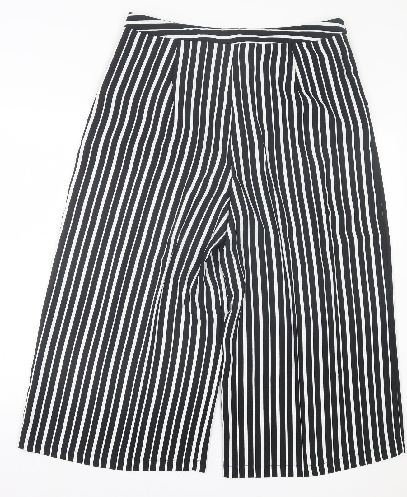 Primark Womens Black Striped Polyester Cropped Trousers Size 16 L22 in Regular Hook & Eye