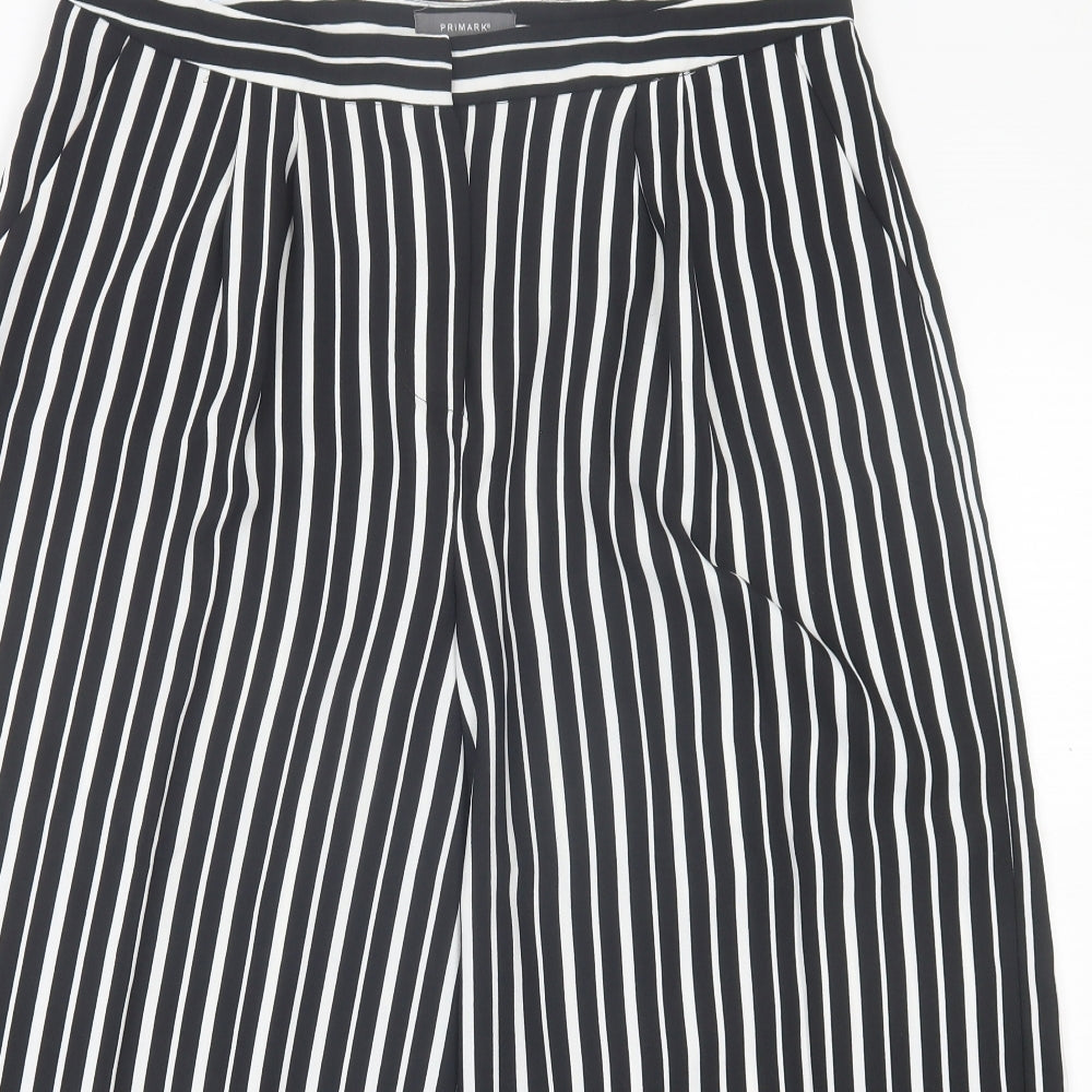 Primark Womens Black Striped Polyester Cropped Trousers Size 16 L22 in Regular Hook & Eye