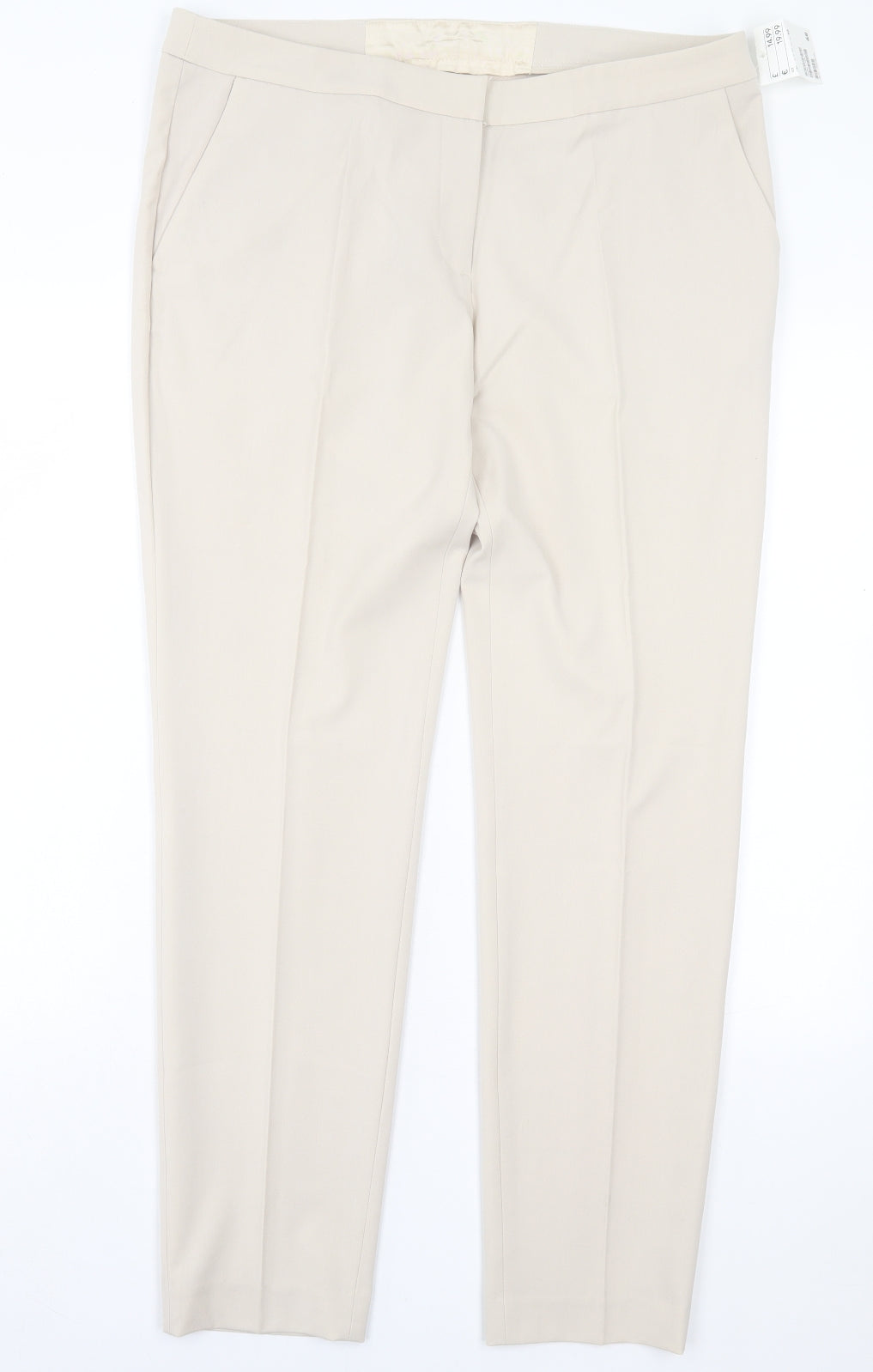 H&M Womens Beige Polyester Trousers Size 16 L31 in Regular Hook & Eye
