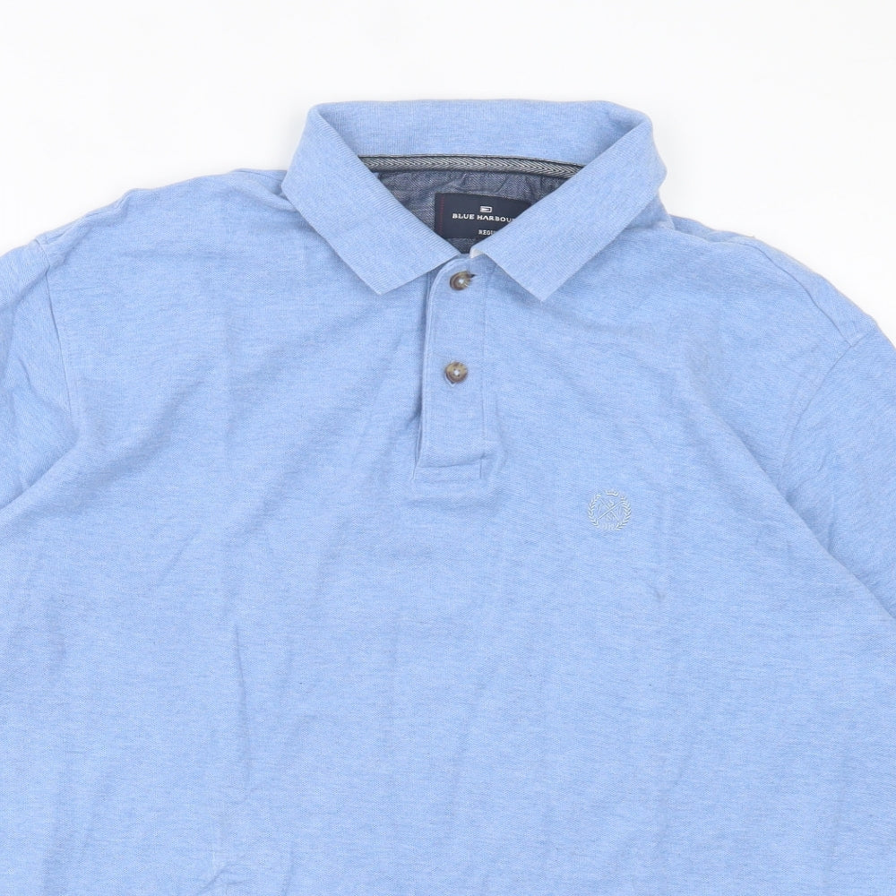 Blue Harbour Mens Blue Cotton Polo Size XL Collared Button