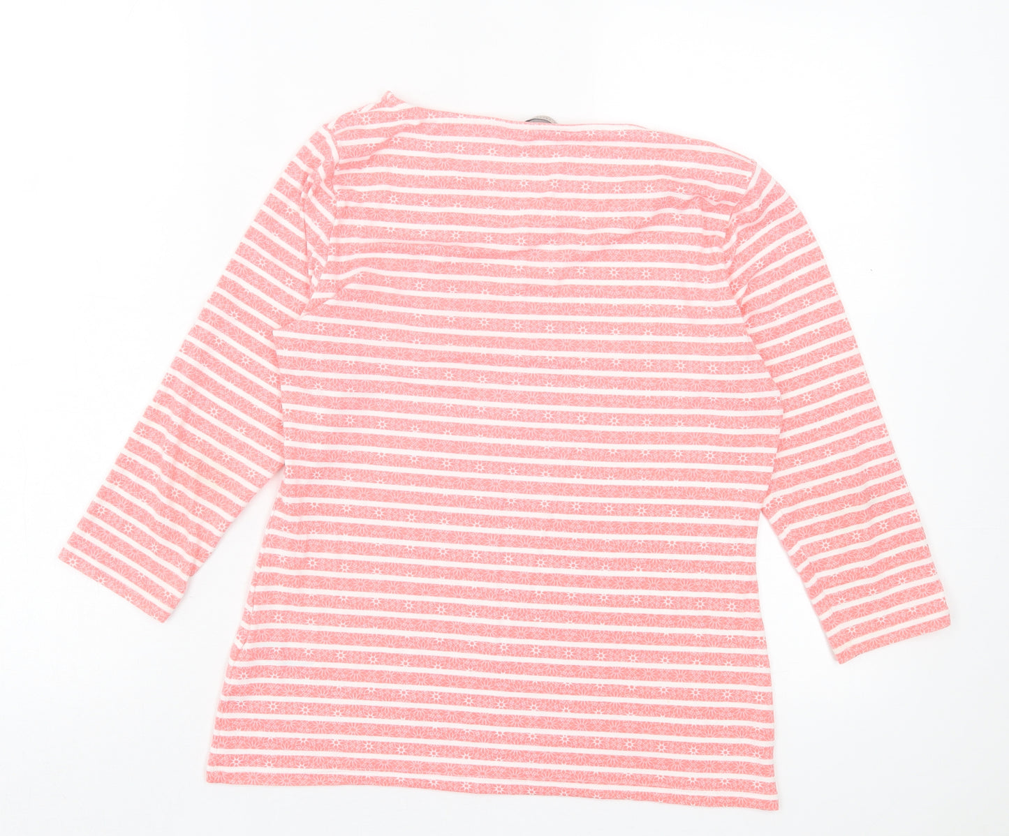 Marks and Spencer Womens Pink Striped Viscose Basic T-Shirt Size 10 Crew Neck
