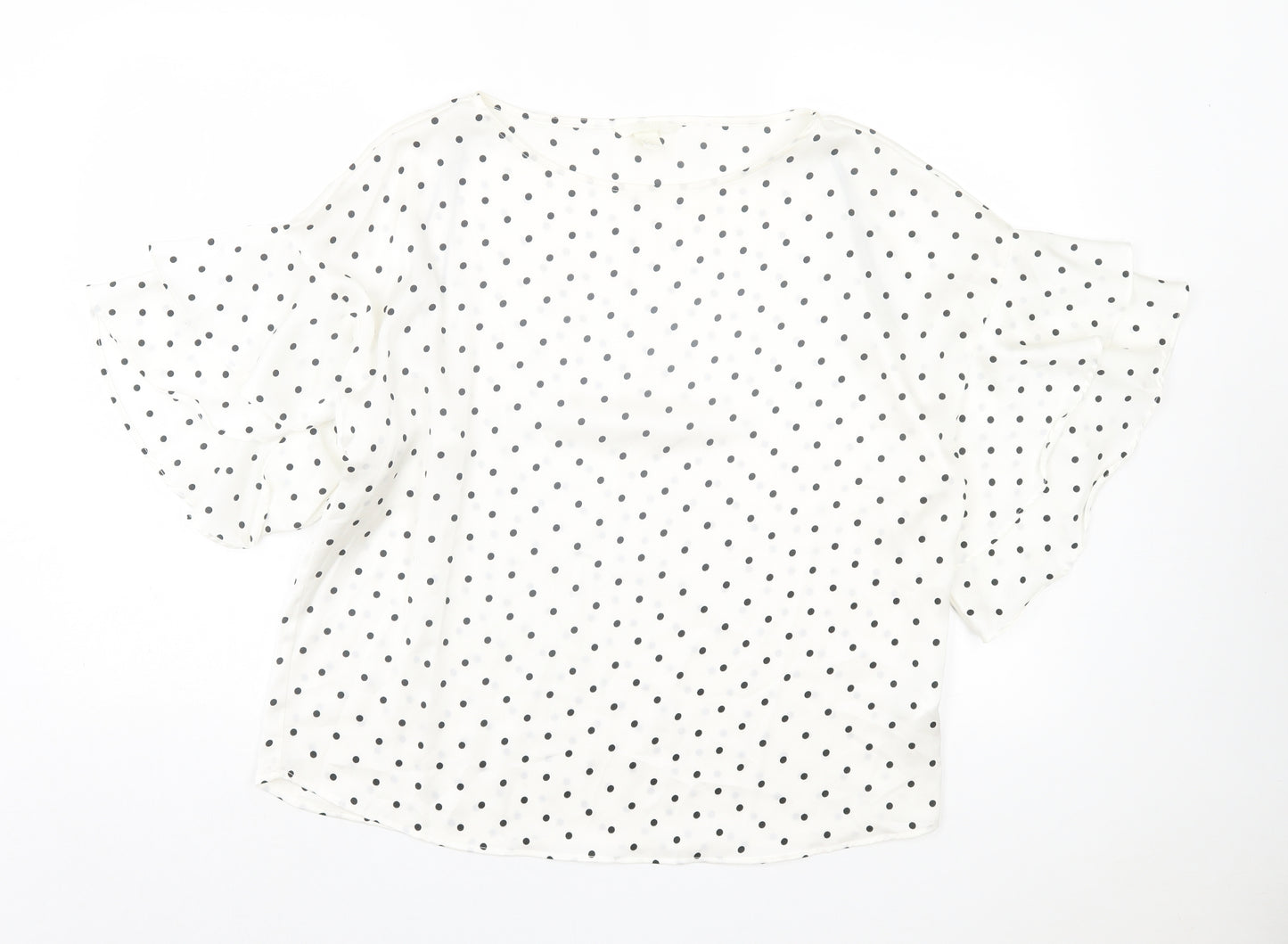 H&M Womens White Polka Dot Polyester Basic Blouse Size 14 Crew Neck