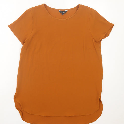 New Look Womens Brown Polyester Basic T-Shirt Size 14 Crew Neck