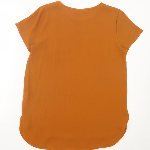 New Look Womens Brown Polyester Basic T-Shirt Size 14 Crew Neck