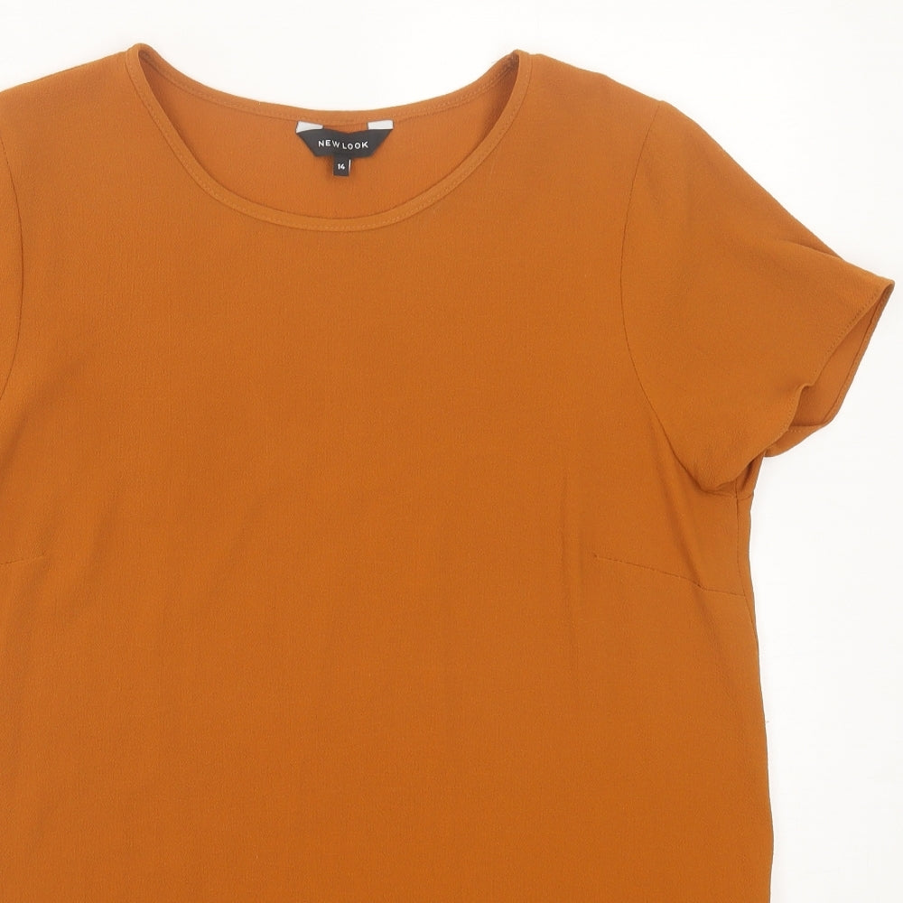 New Look Womens Brown Polyester Basic T-Shirt Size 14 Crew Neck