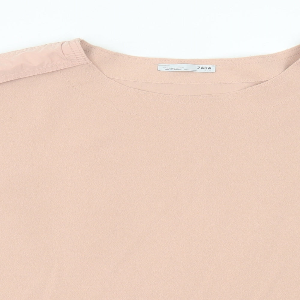 Zara Womens Pink Polyester Basic T-Shirt Size L Crew Neck