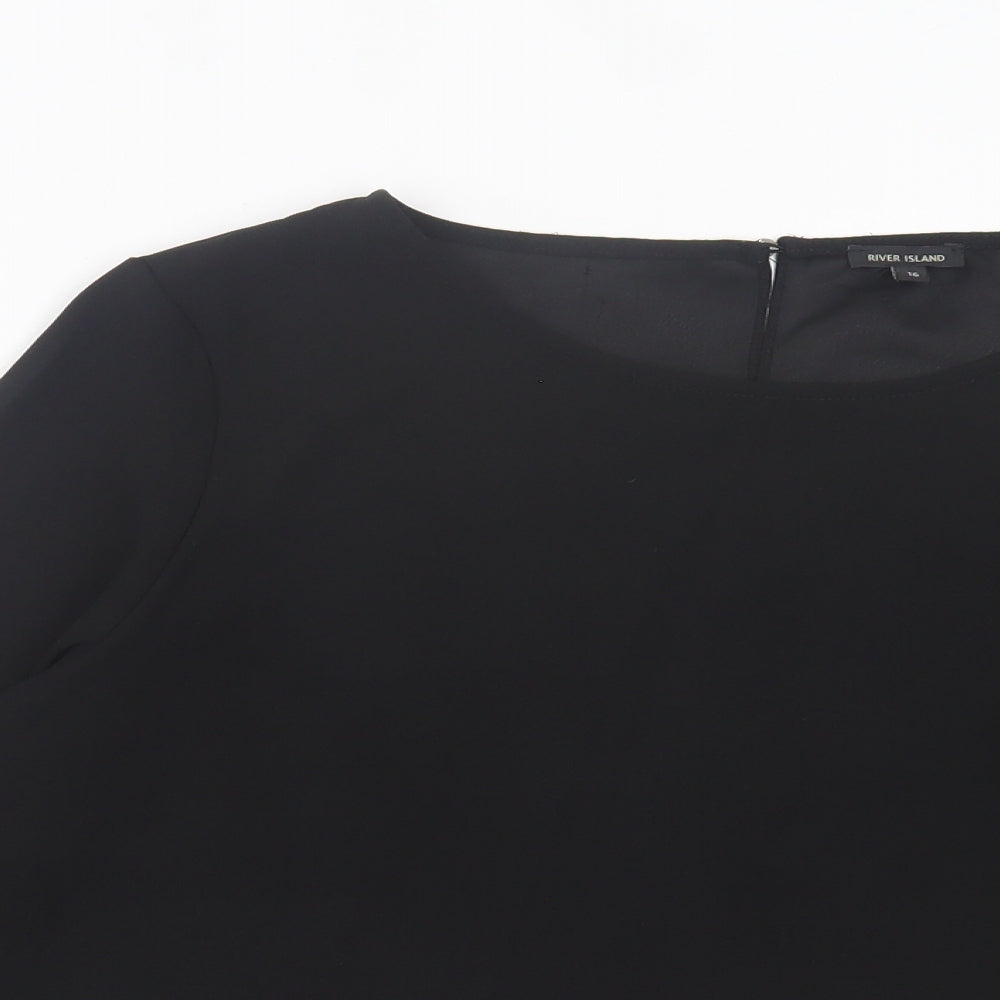 River Island Womens Black Polyester Basic Blouse Size 16 Crew Neck