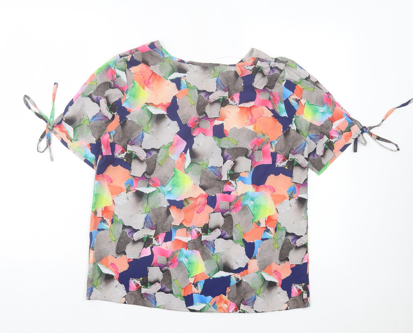 WREN Womens Multicoloured Geometric Polyester Basic T-Shirt Size 10 Crew Neck