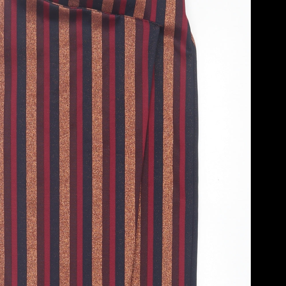 Zara Womens Multicoloured Striped Polyester A-Line Skirt Size S