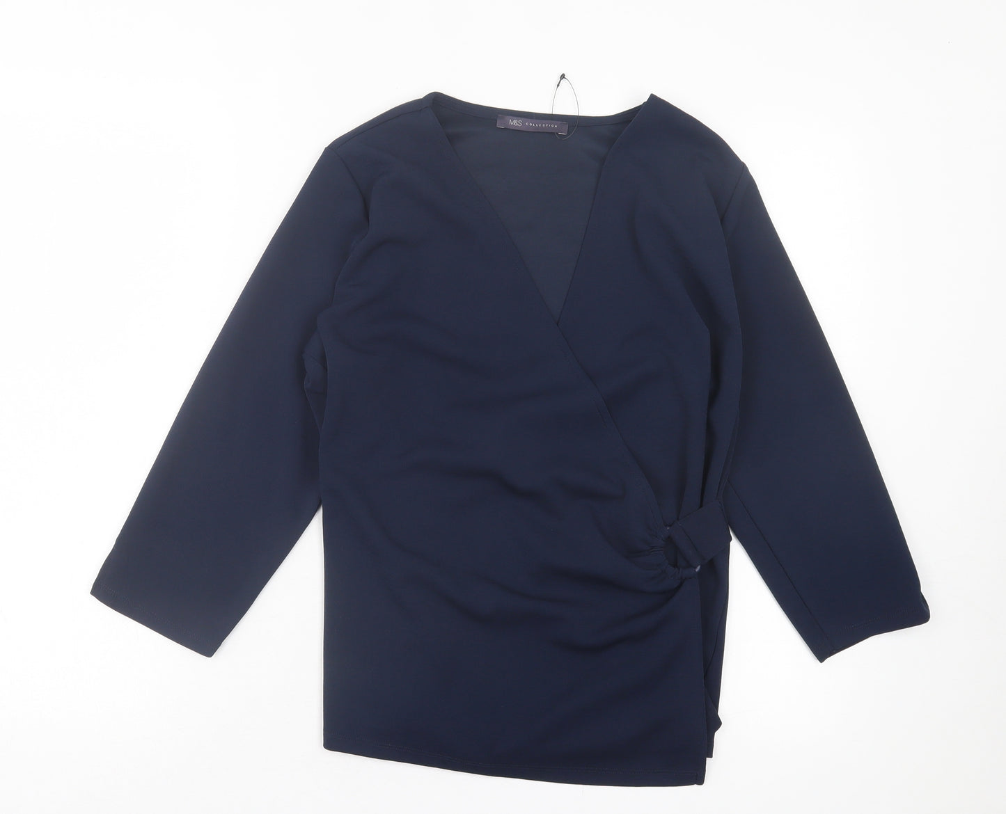 Marks and Spencer Womens Blue Polyester Basic Blouse Size 16 V-Neck