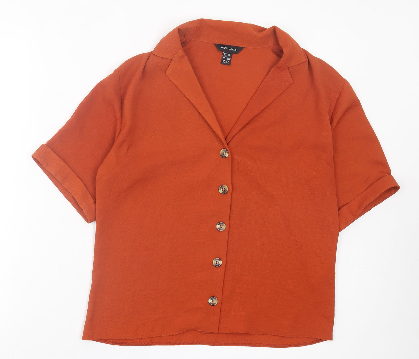 New Look Womens Brown Polyester Basic Button-Up Size 10 Collared