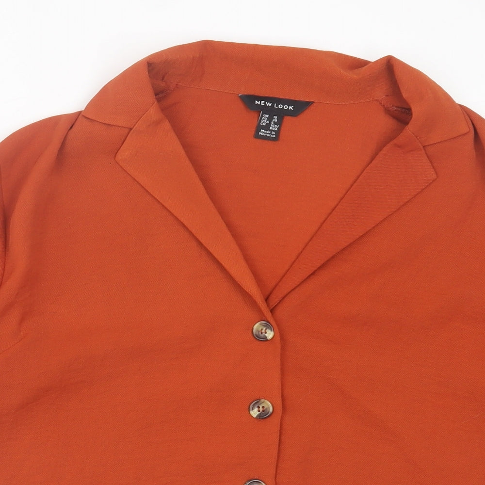 New Look Womens Brown Polyester Basic Button-Up Size 10 Collared