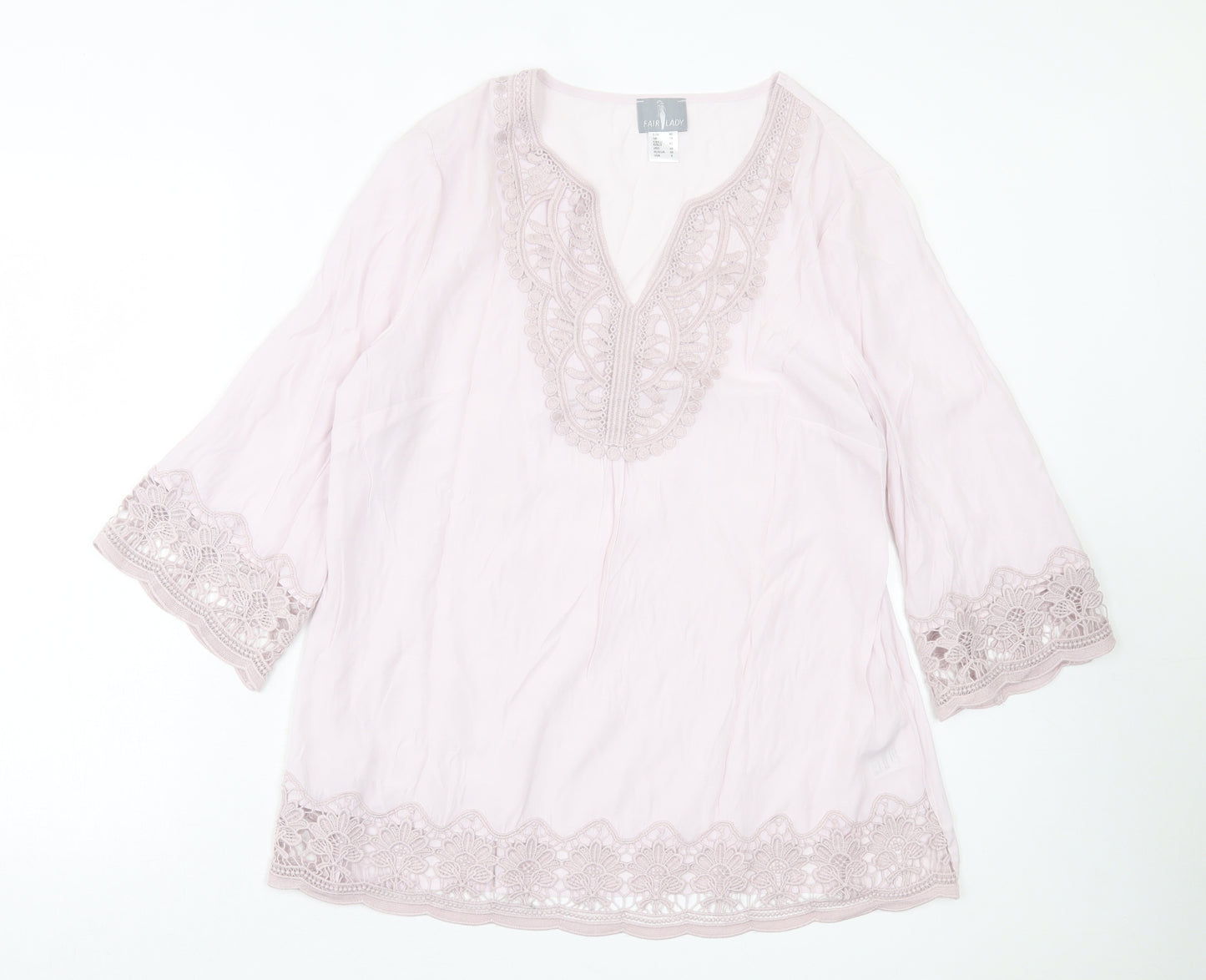 fair lady Womens Pink Polyester Basic T-Shirt Size 14 V-Neck