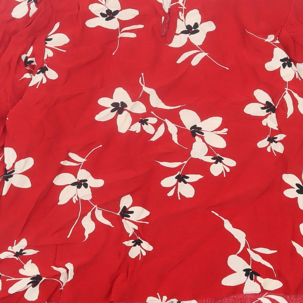 New Look Womens Red Floral Polyester Basic Blouse Size 8 Crew Neck
