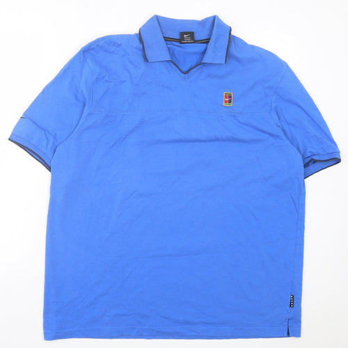 Nike Mens Blue Cotton Polo Size L Collared Pullover