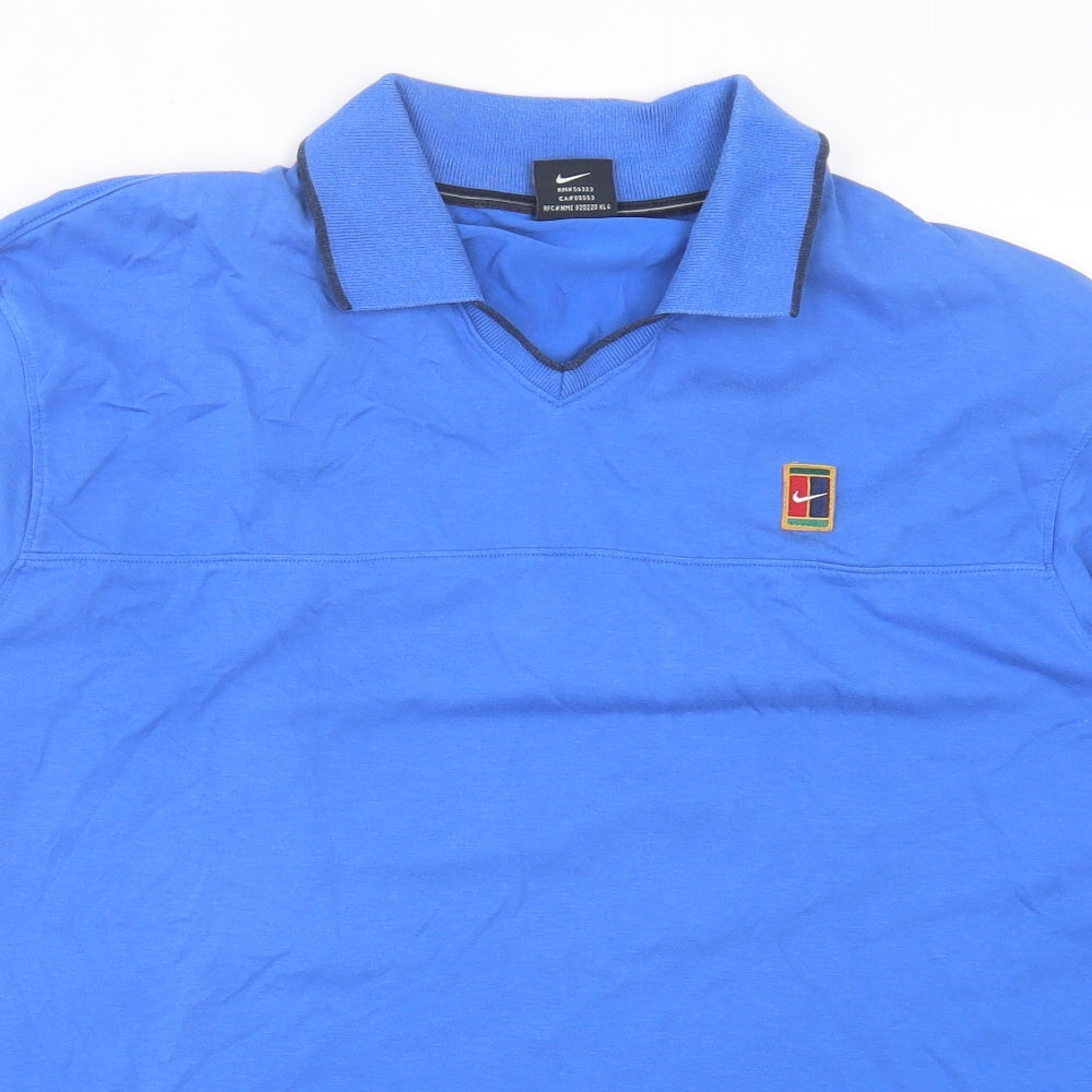 Nike Mens Blue Cotton Polo Size L Collared Pullover