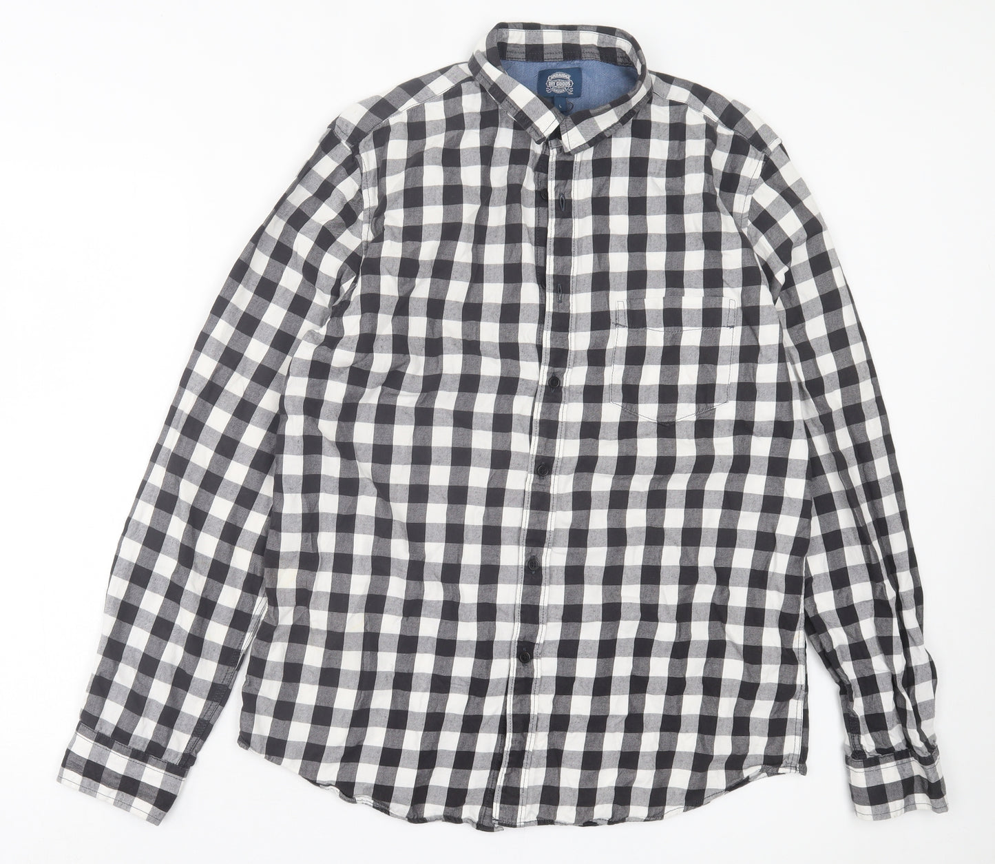 Cambridge Dry Goods Mens Grey Plaid Cotton Button-Up Size L Collared Button
