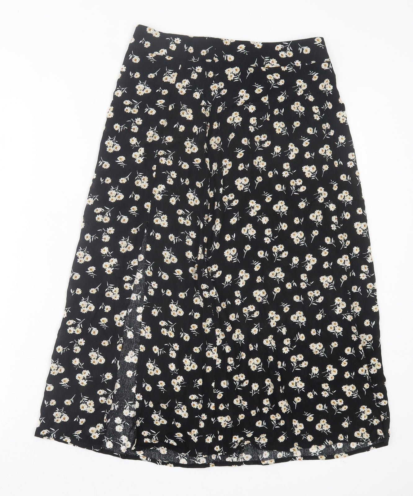 Preworn Womens Black Floral Polyester A-Line Skirt Size 26 in Zip