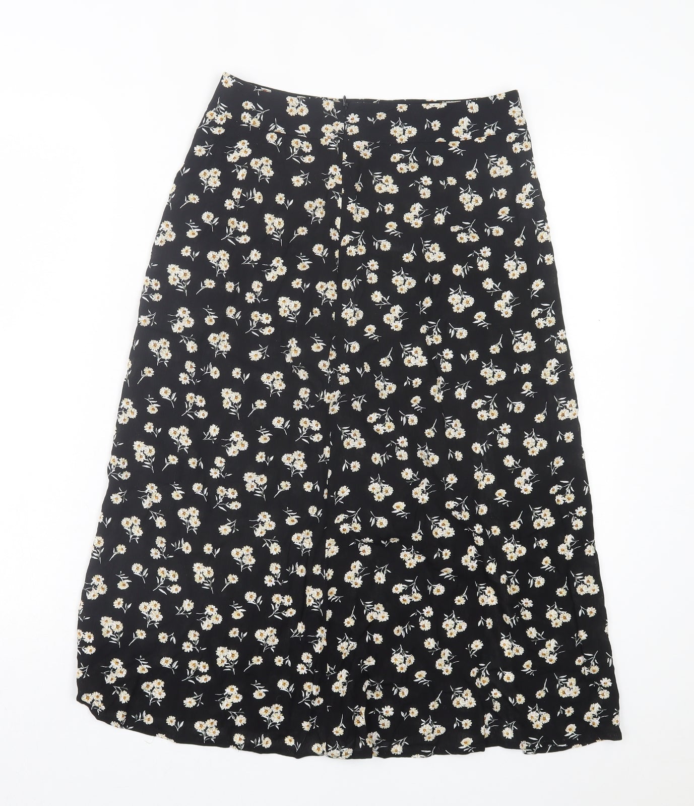 Preworn Womens Black Floral Polyester A-Line Skirt Size 26 in Zip