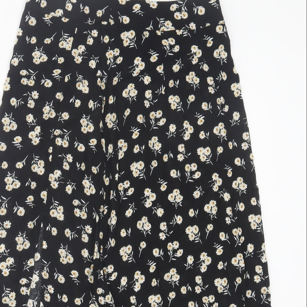 Preworn Womens Black Floral Polyester A-Line Skirt Size 26 in Zip