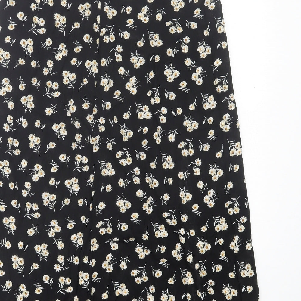 Preworn Womens Black Floral Polyester A-Line Skirt Size 26 in Zip