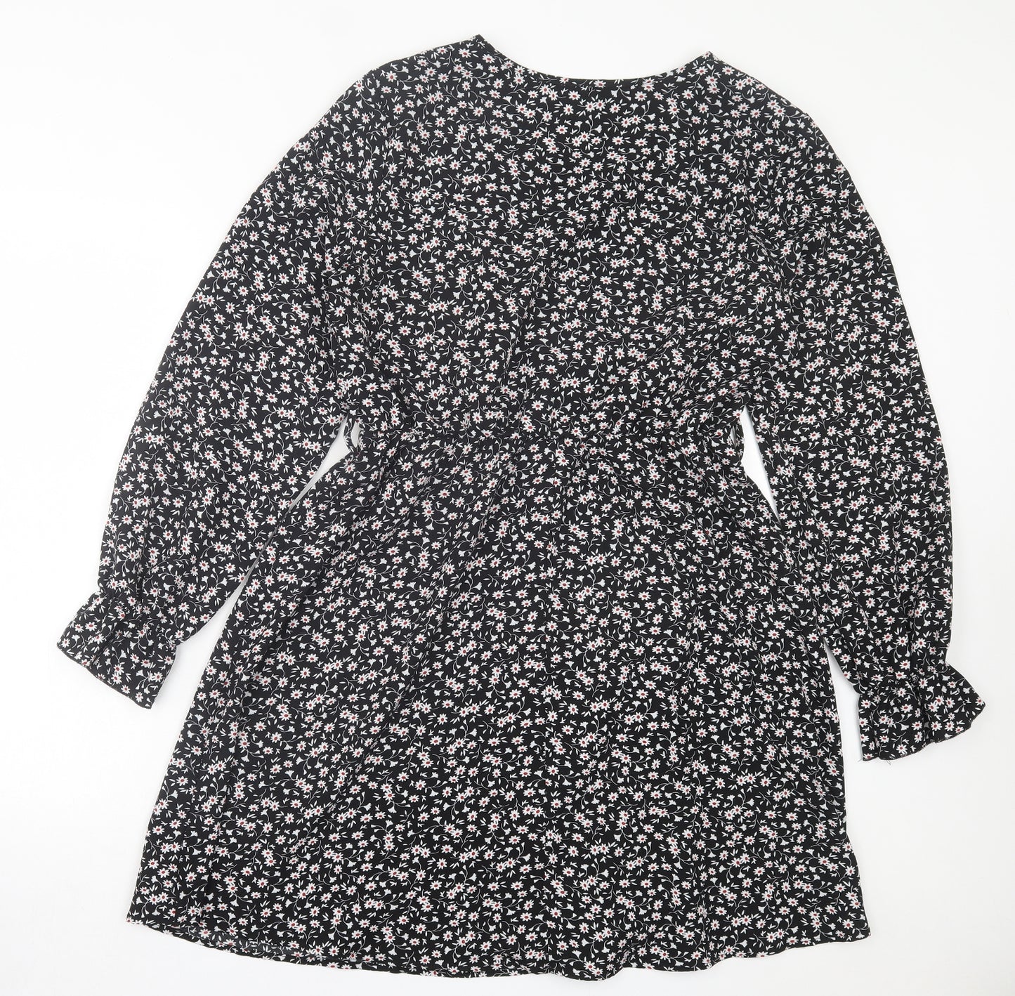 SheIn Womens Black Floral Polyester Fit & Flare Size L Crew Neck Pullover