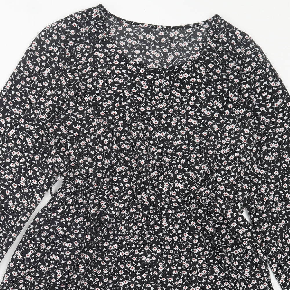 SheIn Womens Black Floral Polyester Fit & Flare Size L Crew Neck Pullover